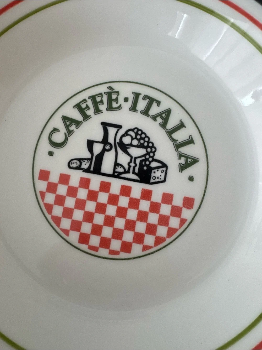 Caffè Italia Ceramic Bowls Set of 4, White Red & Green Vintage Made in Italy 8”
